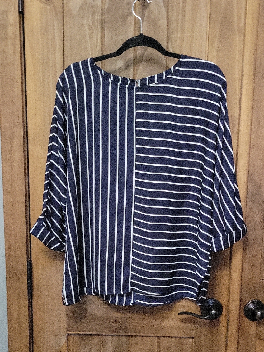 Striped Navy Blue Mixed-Stripe Women's Top